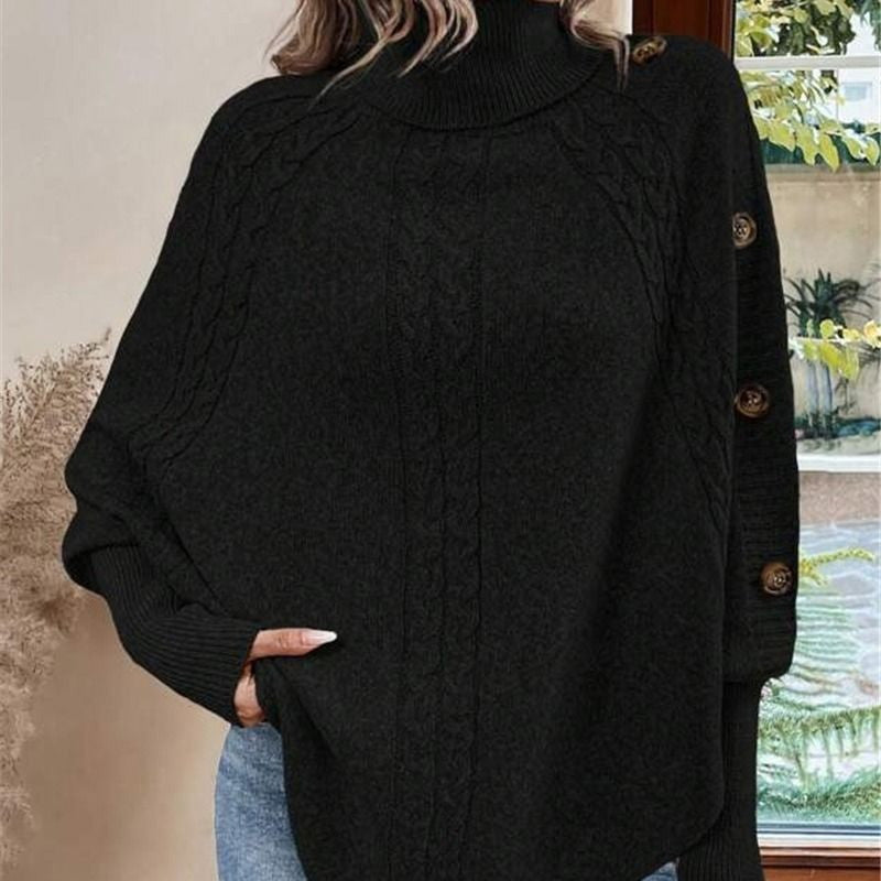 👜 -50 % sur toute la mode femme ! ✨✨Pull-cape élégant pour femme, à col montant et ourlet asymétrique
