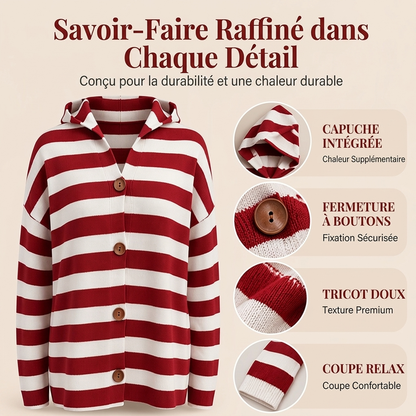Cardigan en tricot à capuche rayé pour femme