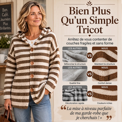 Cardigan en tricot à capuche rayé pour femme