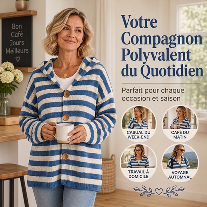 Cardigan en tricot à capuche rayé pour femme