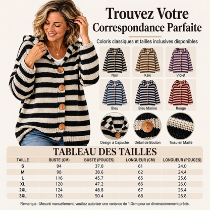 Cardigan en tricot à capuche rayé pour femme