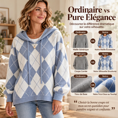 Pull à capuche Argyle décontracté pour femmes