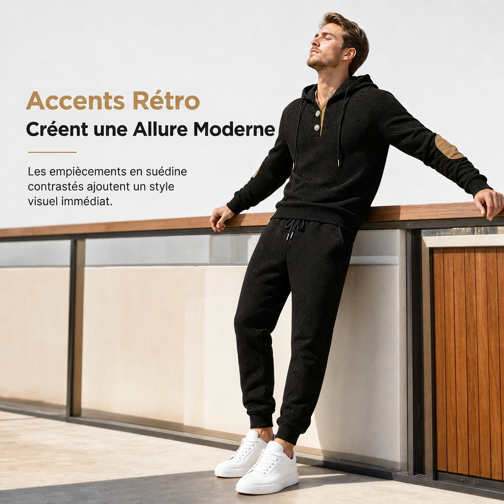 Ensemble de survêtement 2 pièces en jacquard pour homme, sweat à capuche et pantalon de survêtement décontractés pour automne-hiver