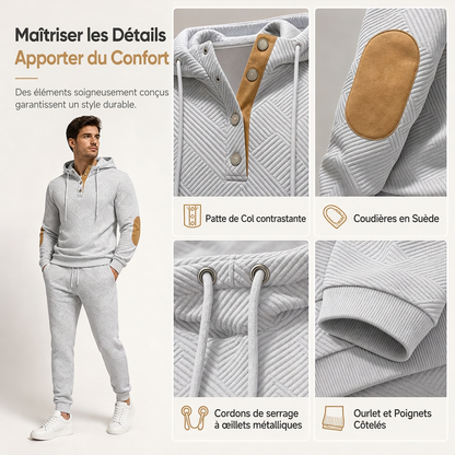 Ensemble de survêtement 2 pièces en jacquard pour homme, sweat à capuche et pantalon de survêtement décontractés pour automne-hiver