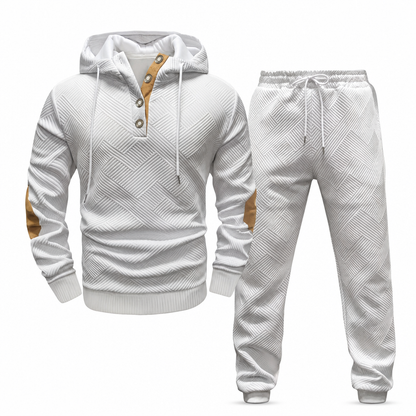 Ensemble de survêtement 2 pièces en jacquard pour homme, sweat à capuche et pantalon de survêtement décontractés pour automne-hiver
