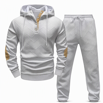 Ensemble de survêtement 2 pièces en jacquard pour homme, sweat à capuche et pantalon de survêtement décontractés pour automne-hiver