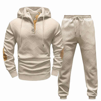 Ensemble de survêtement 2 pièces en jacquard pour homme, sweat à capuche et pantalon de survêtement décontractés pour automne-hiver