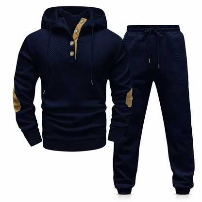 Ensemble de survêtement 2 pièces en jacquard pour homme, sweat à capuche et pantalon de survêtement décontractés pour automne-hiver