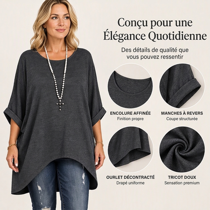 Haut décontracté pour femme à manches chauve-souris et coupe asymétrique