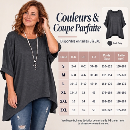 Haut décontracté pour femme à manches chauve-souris et coupe asymétrique
