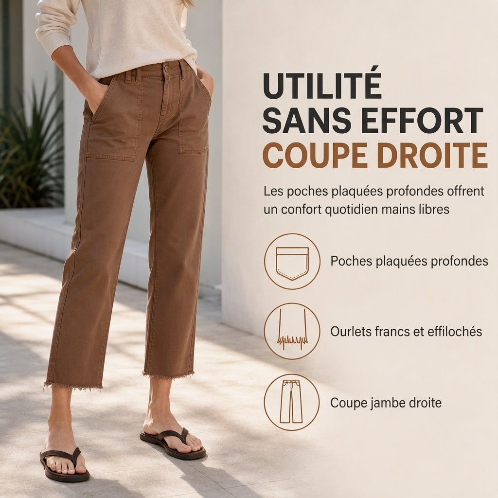 Pantalons décontractés utilitaires courts pour femmes avec ourlet effiloché et grandes poches plaquées