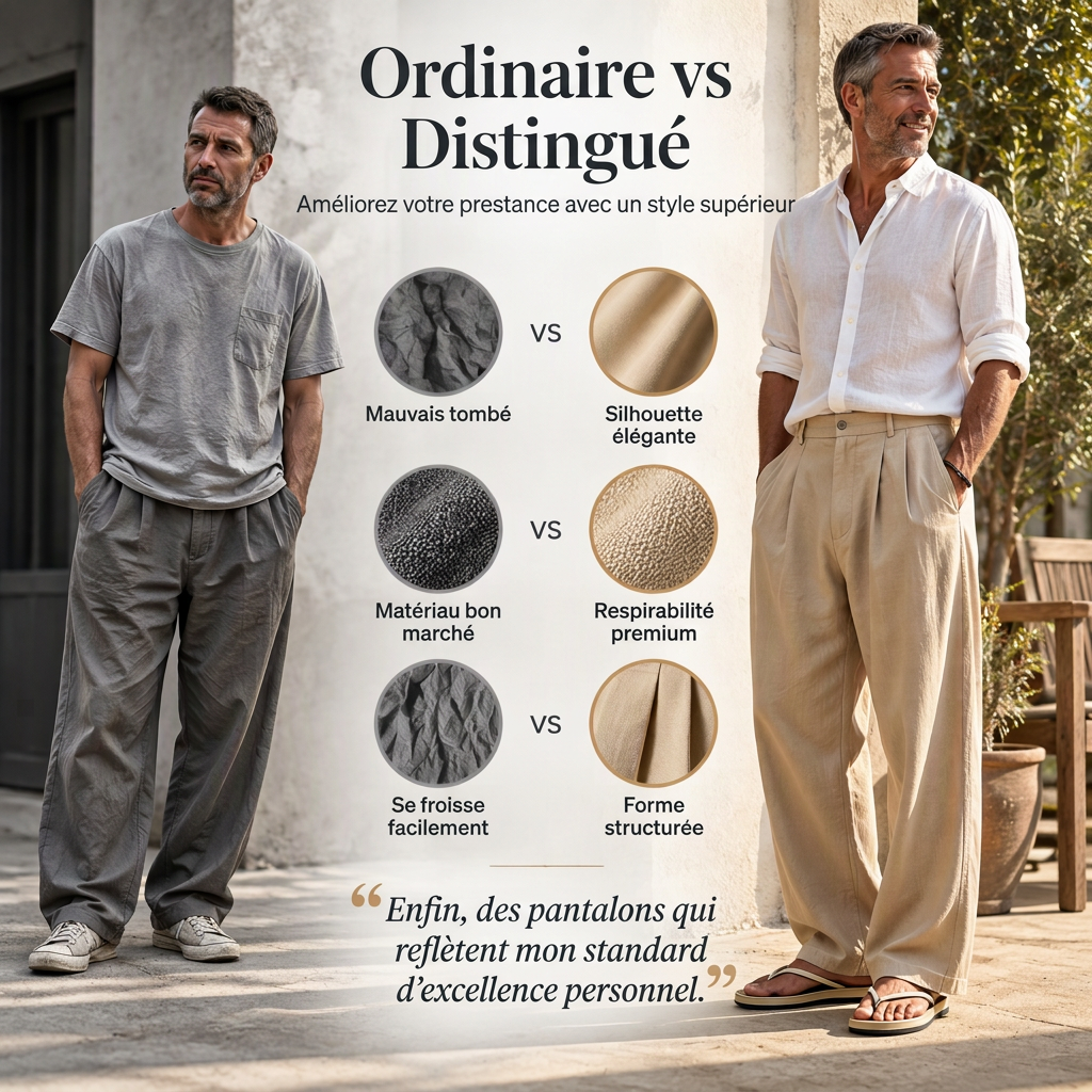 Pantalon décontracté respirant à jambe large pour homme