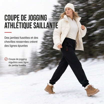 Pantalon de jogging d'hiver pour femme, doublure en polaire, avec poches à fermeture éclair