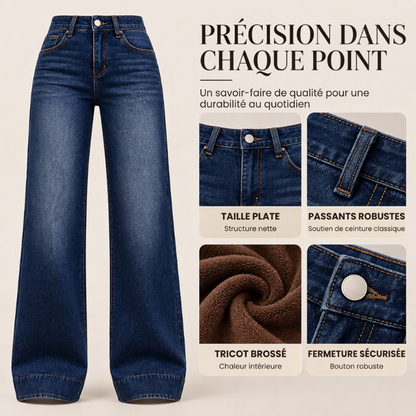 Jeans thermiques à taille haute et jambe large pour femme