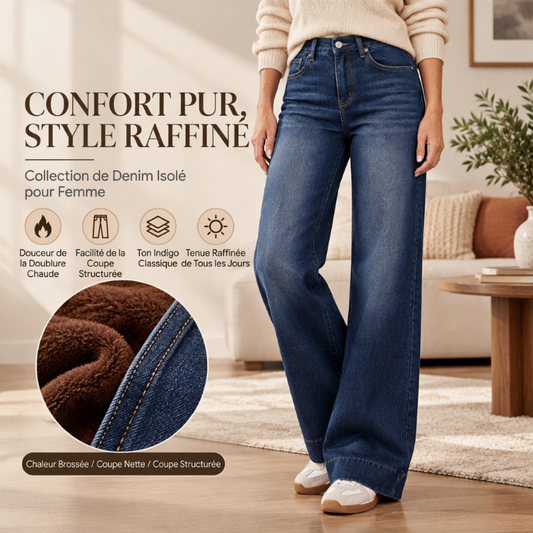 Jeans thermiques à taille haute et jambe large pour femme
