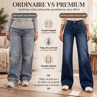 Jeans thermiques à taille haute et jambe large pour femme