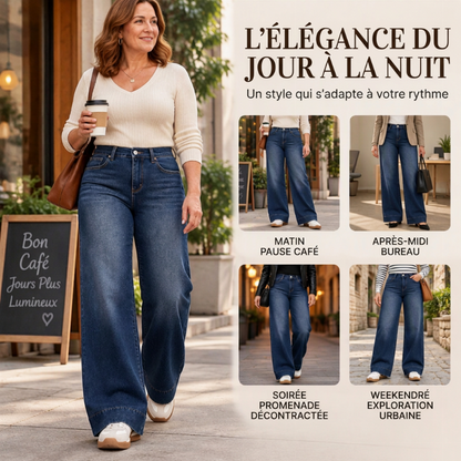 Jeans thermiques à taille haute et jambe large pour femme