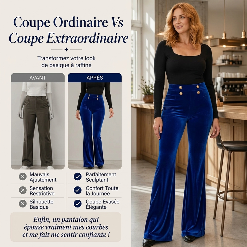 Pantalon évasé en velours taille haute pour femme
