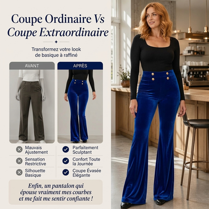 Pantalon évasé en velours taille haute pour femme