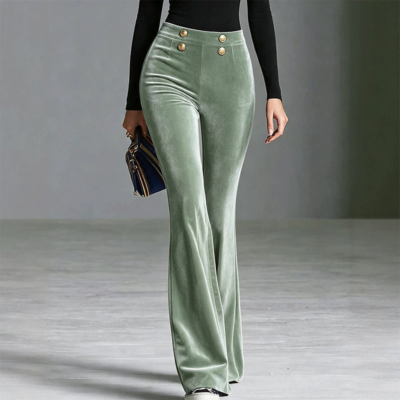 Pantalon évasé en velours taille haute pour femme