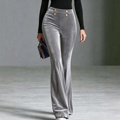 Pantalon évasé en velours taille haute pour femme