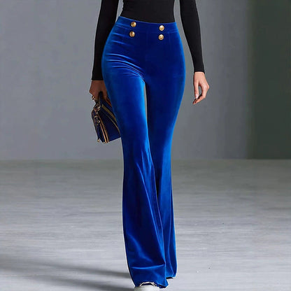 Pantalon évasé en velours taille haute pour femme