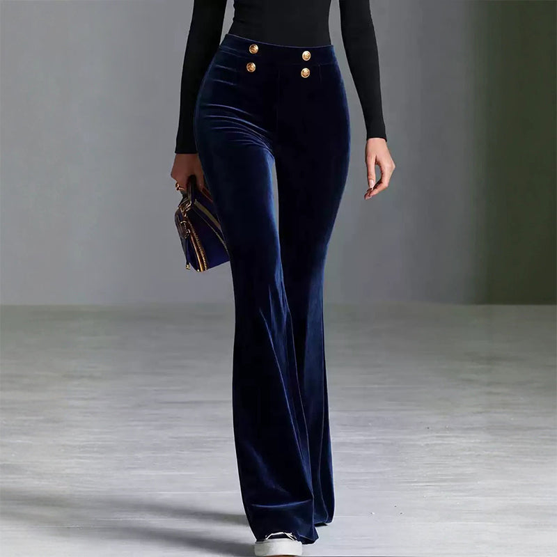Pantalon évasé en velours taille haute pour femme