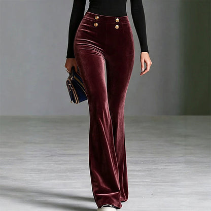 Pantalon évasé en velours taille haute pour femme