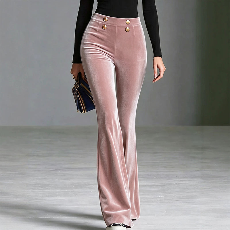 Pantalon évasé en velours taille haute pour femme