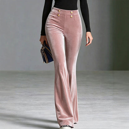 Pantalon évasé en velours taille haute pour femme