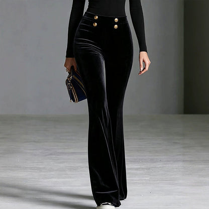 Pantalon évasé en velours taille haute pour femme