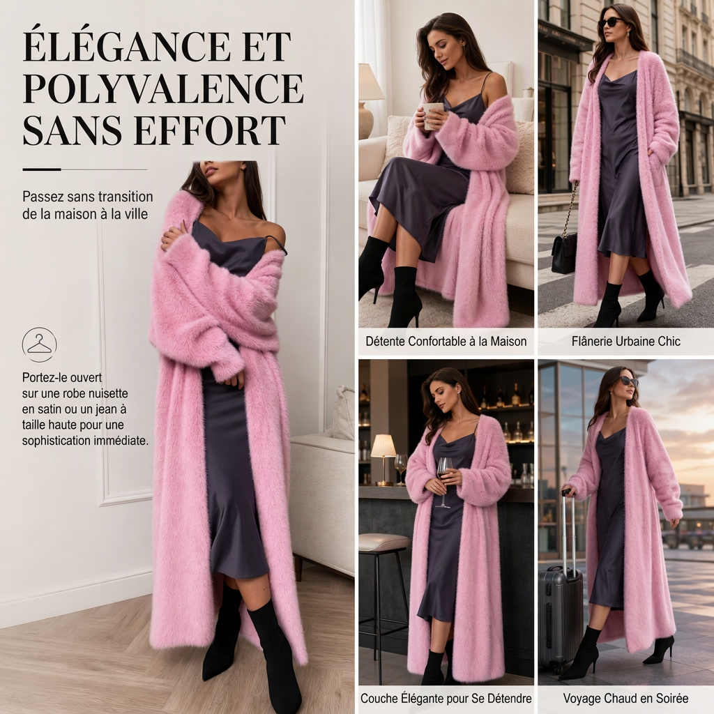 🔥 50% de réduction 🔥Cardigan long en fausse fourrure de vison pour femme, manteau en tricot oversize et duveteux pour l'automne et l'hiver