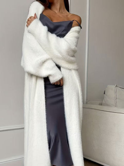 🔥 50% de réduction 🔥Cardigan long en fausse fourrure de vison pour femme, manteau en tricot oversize et duveteux pour l'automne et l'hiver