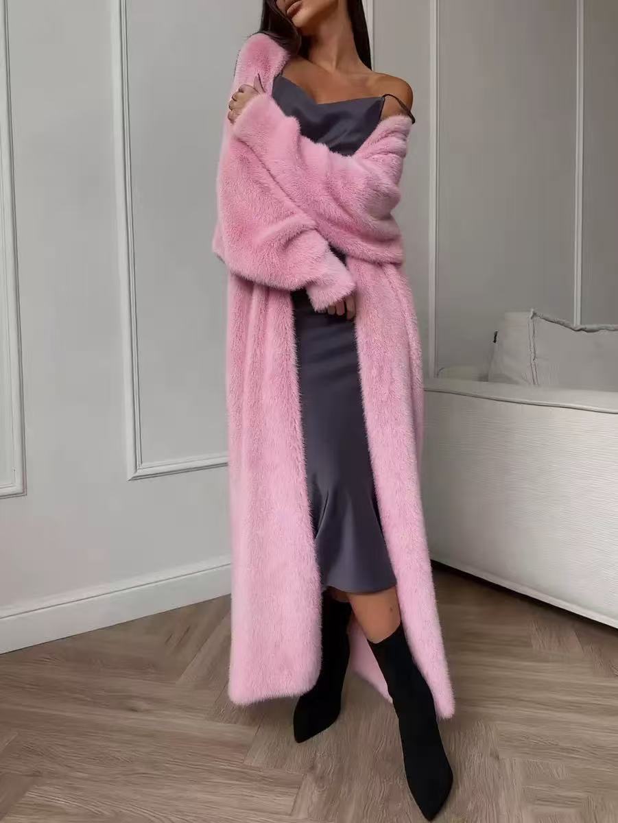 🔥 50% de réduction 🔥Cardigan long en fausse fourrure de vison pour femme, manteau en tricot oversize et duveteux pour l'automne et l'hiver