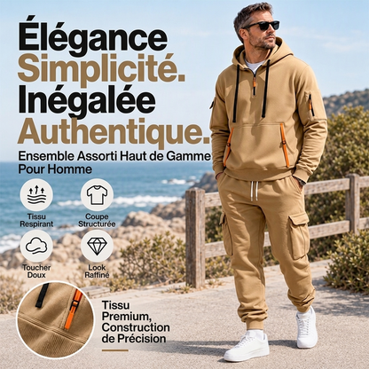 Ensemble à capuche mi-zip et pantalon cargo chaud pour homme