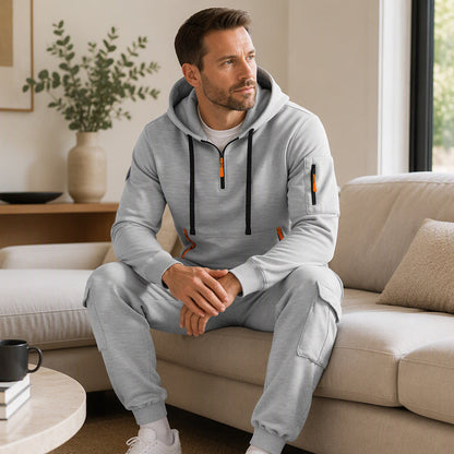 Ensemble à capuche mi-zip et pantalon cargo chaud pour homme