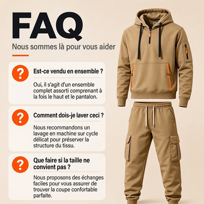 Ensemble à capuche mi-zip et pantalon cargo chaud pour homme