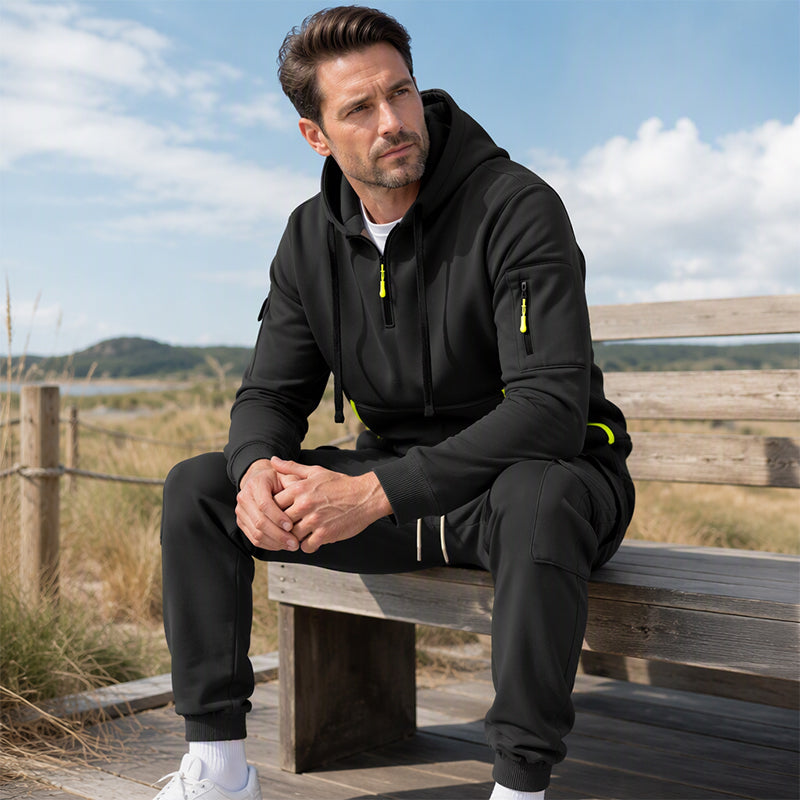 Ensemble à capuche mi-zip et pantalon cargo chaud pour homme