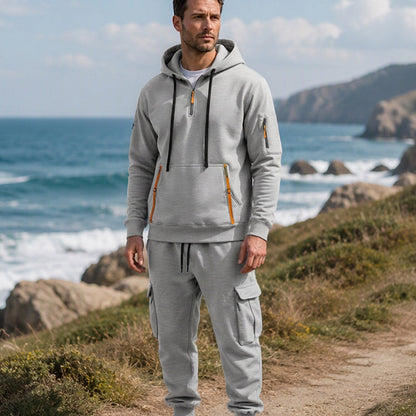 Ensemble à capuche mi-zip et pantalon cargo chaud pour homme