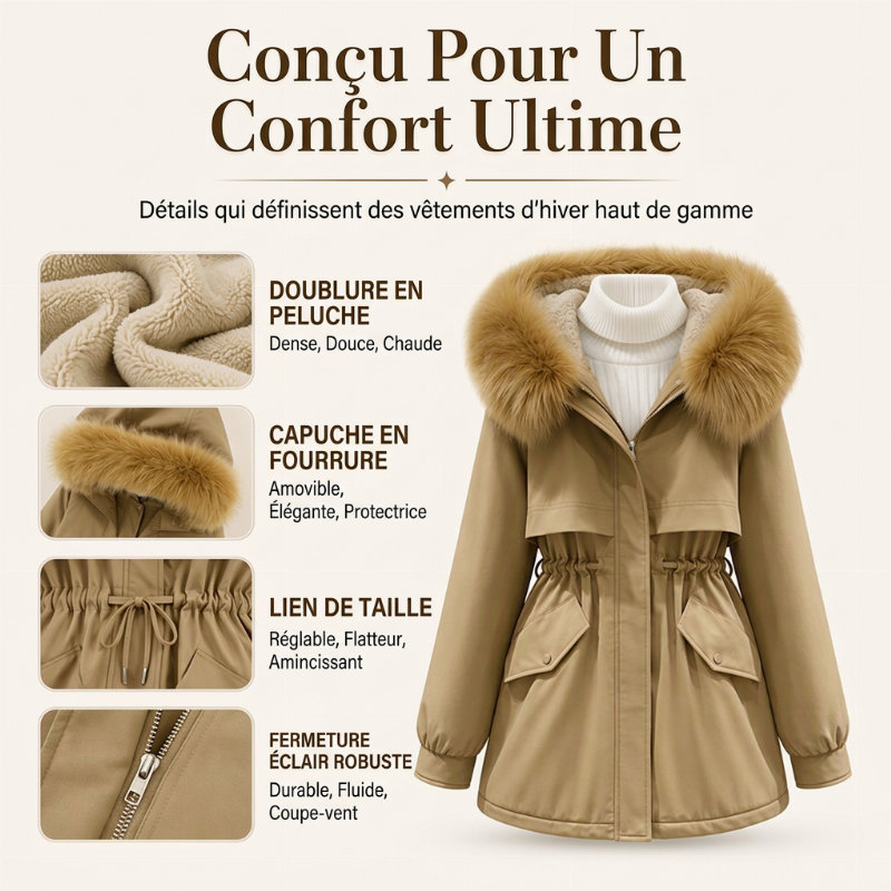 Parka mi-longue doublée en peluche pour femme