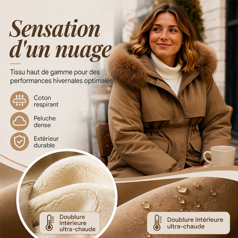 Parka mi-longue doublée en peluche pour femme