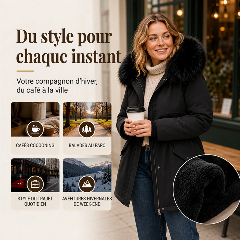 Parka mi-longue doublée en peluche pour femme