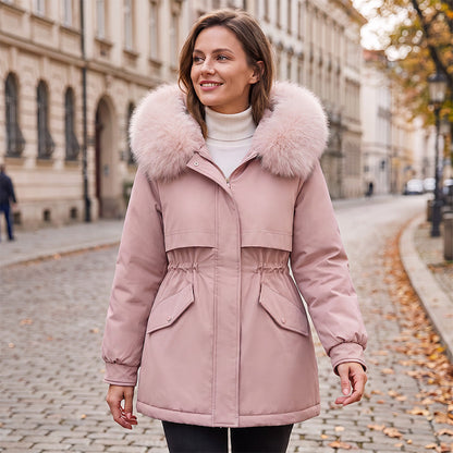 Parka mi-longue doublée en peluche pour femme