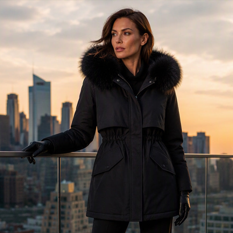 Parka mi-longue doublée en peluche pour femme