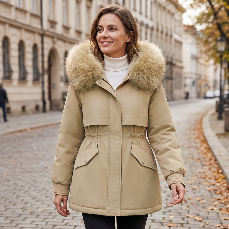 Parka mi-longue doublée en peluche pour femme