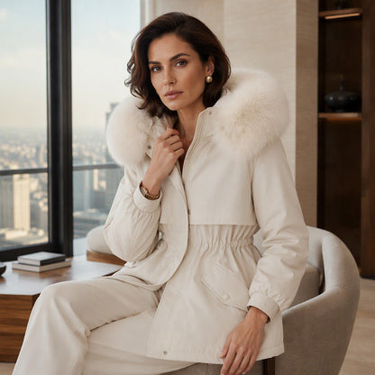 Parka mi-longue doublée en peluche pour femme