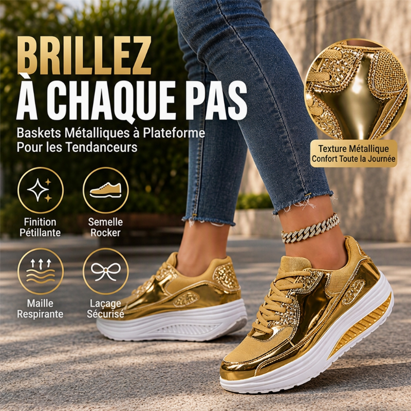 Baskets Femme à Semelle Plateforme Rocker Brillante