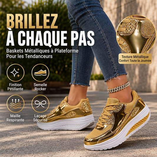 Baskets Femme à Semelle Plateforme Rocker Brillante