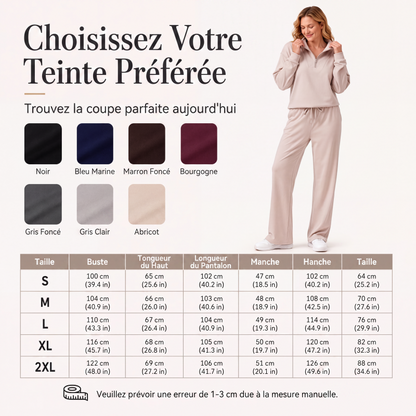 Ensemble pour femme : haut à col rabattu demi-zip et pantalon large