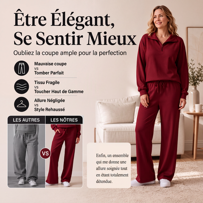 Ensemble pour femme : haut à col rabattu demi-zip et pantalon large
